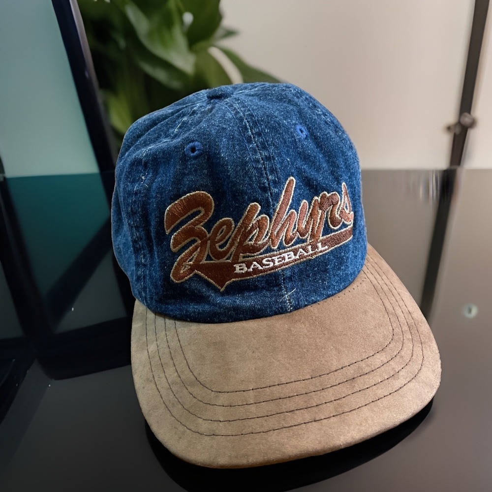 Vintage New Orleans Zephyrs Cap Blue Denim Slouch Retro Baby Cakes Baseball B2